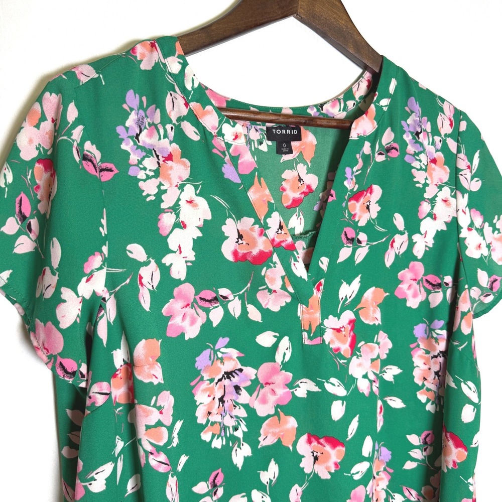 Torrid Green Floral Georgette Split Neck Blouse Top 0 L 17174443